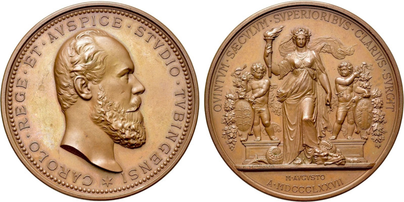 GERMANY. Württemberg. Karl (1864-1891). Ae Medal (1877). K. Schwenzer. 400th ann...