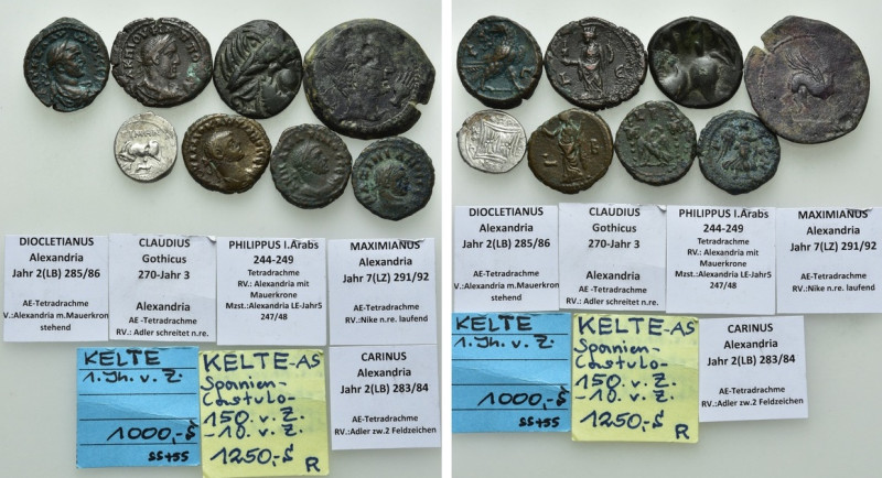 8 Celtic, Greek and Roman Provincial Coins; Hispania, Alexandria etc. 

Obv: ....