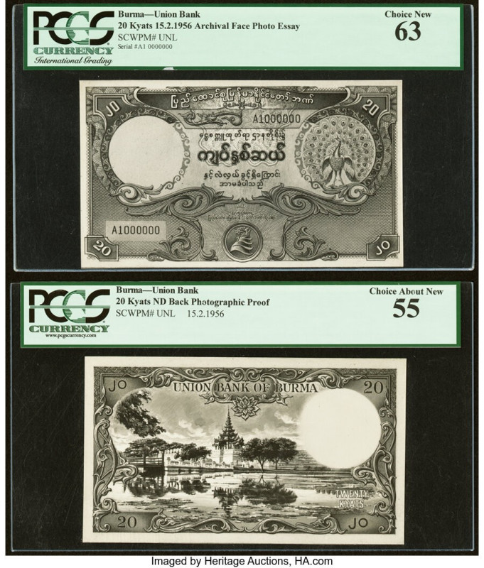 Burma Union Bank 20 Kyats 15.2.1956 Pick Unlisted Front and Back Photographic Pr...