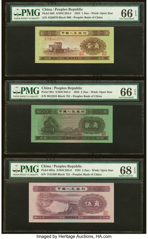 China People's Bank of China 1; 2; 5 Jiao 1953 Pick 863; 864; 865a Three Example...