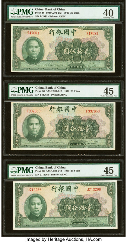 China Bank of China 25 Yuan 1940 Pick 86 S/M#C294-242 Three Examples PMG Choice ...