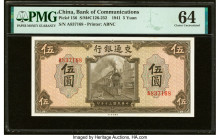 China Bank of Communications 5 Yuan 1941 Pick 156 S/M#C126-252 PMG Choice Uncirculated 64. HID09801242017 © 2022 Heritage Auctions | All Rights Reserv...