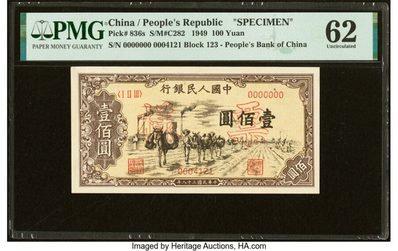 China People's Bank of China 100 Yuan 1949 Pick 836s S/M#C282-46 Specimen PMG Un...