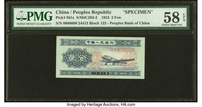 China People's Bank of China 2 Fen 1953 Pick 861s S/M#C283-2 Specimen PMG Choice...