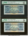 China People's Bank of China 2 Yuan 1953 Pick 867 S/M#C283-11 Two Consecutive Examples PMG Gem Uncirculated 65 EPQ; Choice About Unc 58 EPQ. HID098012...