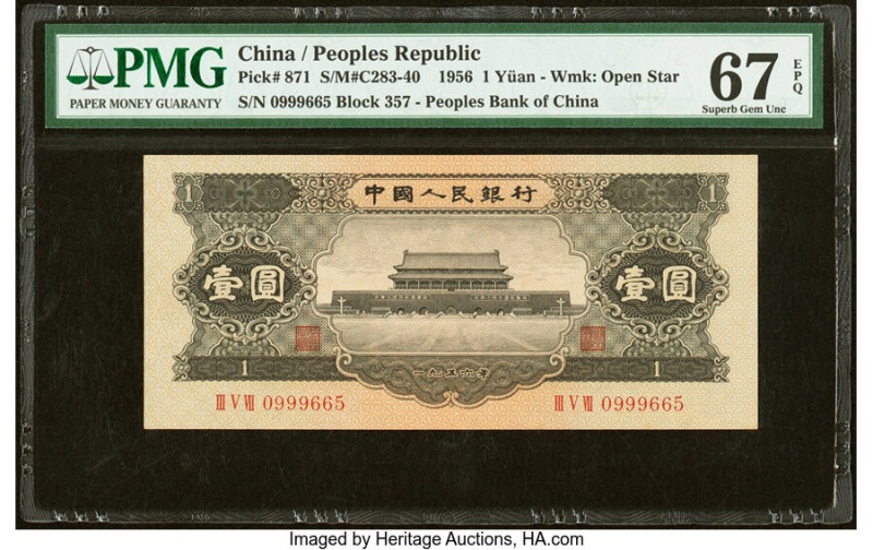 China People's Bank of China 1 Yuan 1956 Pick 871 S/M#C283-40 PMG Superb Gem Unc...