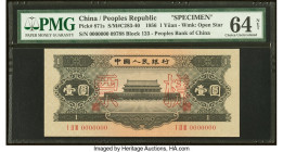 China People's Bank of China 1 Yuan 1956 Pick 871s S/M#C283-40 Specimen PMG Choice Uncirculated 64 Net. Closed pinholes are noted on this example. HID...