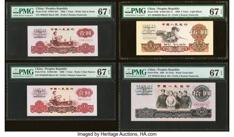 China People's Bank of China 1 (2); 5; 10 Yuan 1960 (3); 1965 Pick 874b; 874c; 8...
