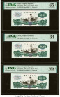 China People's Bank of China 2 Yuan 1960 Pick 875a2 Five Consecutive Examples PMG Gem Uncirculated 66 EPQ; Gem Uncirculated 65 EPQ (3); Choice Uncircu...