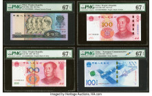 China Group Lot of 4 Graded Examples. China People's Bank of China 100 Yuan 1980 Pick 889a PMG Superb Gem Unc 67 EPQ; Serial Number 0033333 China Peop...