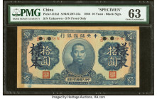 China Central Reserve Bank of China 10 Yuan 1940 Pick J12s2 S/M#C297-31a Specimen PMG Choice Uncirculated 63. Toning and four POCs are noted on this e...