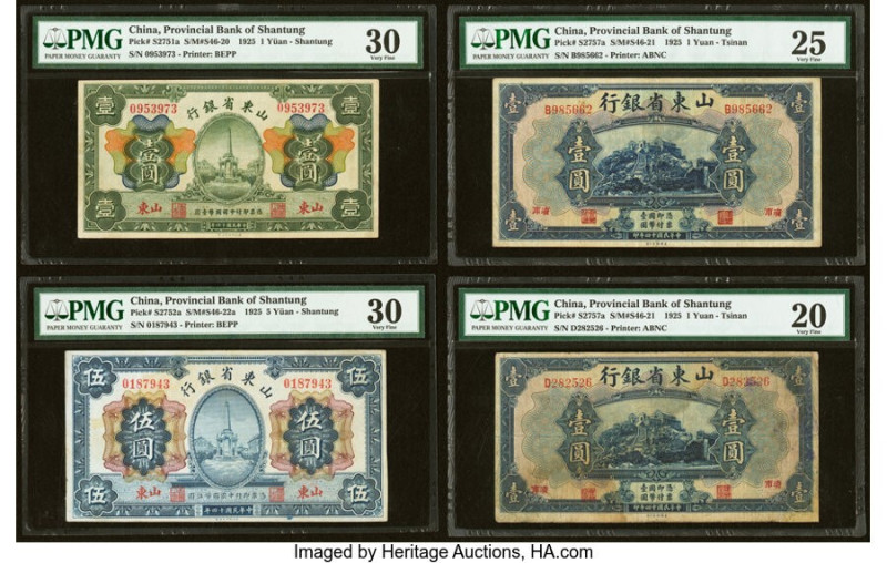 China Provincial Bank of Shantung Group Lot of 8 Examples PMG Choice Very Fine 3...