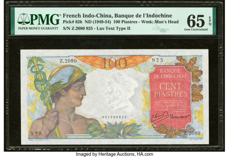 French Indochina Banque de l'Indo-Chine 100 Piastres ND (1949-54) Pick 82b PMG G...