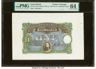 Great Britain United Kingdom of Great Britain & Ireland 1 Pound ND (ca. 1914-19) Pick UNL Treasury Essay Printer's Design PMG Choice Uncirculated 64. ...