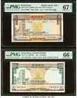 Hong Kong Chartered Bank 5 Dollars 1.6.1975 Pick 73b* KNB48 Replacement PMG Superb Gem Unc 67 EPQ; Hong Kong Chartered Bank 10 Dollars 1.1.1977 Pick 7...