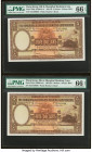 Hong Kong Hongkong & Shanghai Banking Corp. 5 Dollars 14.12.1957 Pick 180a KNB61 Two Consecutive Examples PMG Gem Uncirculated 66 EPQ (2). HID09801242...