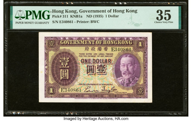 Hong Kong Government of Hong Kong 1 Dollar ND (1935) Pick 311 KNB1a PMG Choice V...