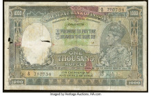 India Reserve Bank of India 1000 Rupees ND (1937) Pick 21b Jhun4.8.1B Good. Pieces added, tears, holes, stamps and staining are present. No Returns on...
