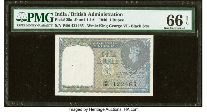 India Government of India 1 Rupee 1940 Pick 25a Jhun4.1.1A PMG Gem Uncirculated ...