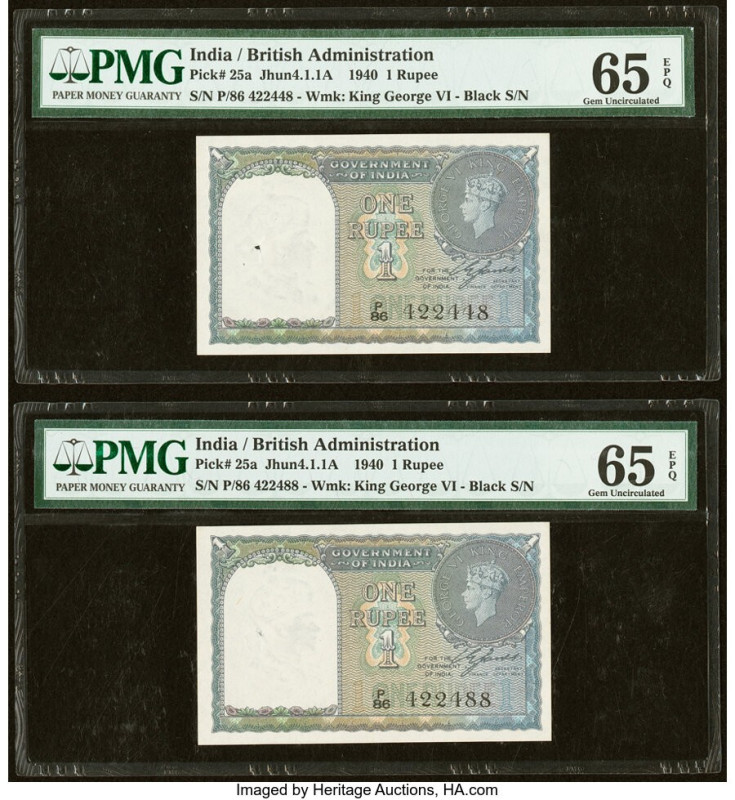 India Government of India 1 Rupee 1940 Pick 25a Jhun4.1.1A Two Examples PMG Gem ...