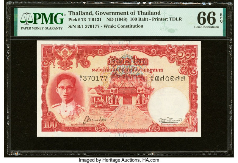 Thailand Government of Thailand 100 Baht ND (1948) Pick 73 PMG Gem Uncirculated ...