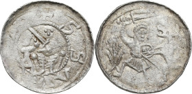 Medieval coins
POLSKA / POLAND / POLEN / SCHLESIEN

Władysław II Wygnaniec (1138-1146). Denar 

Aw.: Książę z mieczem na tronie, obok giermekRw.:...