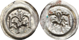 Medieval coins
POLSKA / POLAND / POLEN / SCHLESIEN

Leszek Biały (1202-1227). Brakteat, lew i budowle - RARE 

Aw.: Lew w lewo pod budowlą z wież...