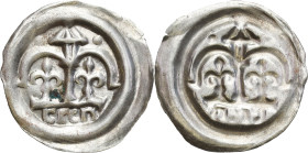 Medieval coins
POLSKA / POLAND / POLEN / SCHLESIEN

Leszek Biały (1202-1227). Brakteat, arkada z wieżą - RARE 

Aw.: Podwójna arkada z wieżą, w p...