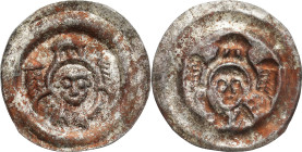 Medieval coins
POLSKA / POLAND / POLEN / SCHLESIEN

Leszek Biały (1202–1227). Brakteat, św. Szczepan - RARE 

Aw.: Popiersie św. Szczepana z gałą...