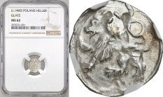 Medieval coins
POLSKA / POLAND / POLEN / SCHLESIEN

Śląsk, hrabstwo Kłodzkie. Jerzy z Podiebradu (1454-1462). Halerz ok. 1460, Kłodzko NGC MS62 - B...