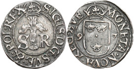 Sigismund III Vasa 
POLSKA/ POLAND/ POLEN / POLOGNE / POLSKO

Zygmunt III Waza (1592-1599) 1/2 öre 1597 Sztokholm 

Aw.: W obwódce perełkowej uko...