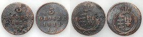 Duchy of Warsaw
POLSKA/ POLAND/ POLEN / POLOGNE / POLSKO

Księstwo Warszawskie. Trojak (3 Groschen - Grosze) 1811 IS i 1812 IB, Warsaw, set 3 coins...