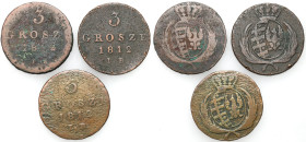 Duchy of Warsaw
POLSKA/ POLAND/ POLEN / POLOGNE / POLSKO

Księstwo Warszawskie. Trojak (3 Groschen - Grosze) 1812 IB, Warsaw, set 3 coins 

Obieg...