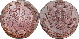 Russia copper coin collection – part two
RUSSIA / RUSSLAND / РОССИЯ / Moscow / Petersburg

Rosja. Catherine II. 5 Kopek (kopeck) 1779 EM, Jekaterin...