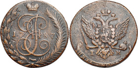 Russia copper coin collection – part two
RUSSIA / RUSSLAND / РОССИЯ / Moscow / Petersburg

Rosja. Catherine II. 5 Kopek (kopeck) 1787 TM, Teodozja ...