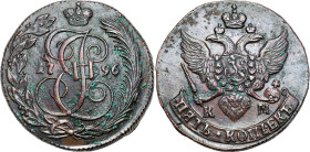 Russia copper coin collection – part two
RUSSIA / RUSSLAND / РОССИЯ / Moscow / Petersburg

Rosja. Catherine II. 5 Kopek (kopeck) 1796 KM, Koływań -...