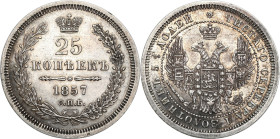 Collection of russian coins
RUSSIA / RUSSLAND / РОССИЯ / Moscow / Petersburg

Rosja, Alexander II. 25 Kopek (kopeck) 1857 СПБ ФБ, Petersburg 

Pa...