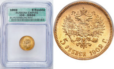 Collection of russian coins
RUSSIA / RUSSLAND / РОССИЯ / Moscow / Petersburg

Rosja, Nicholasj II. 5 Rubel (Rouble) 1902 СПБ АР, Petersburg ICG MS6...