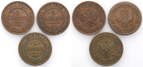Collection of russian coins
RUSSIA / RUSSLAND / РОССИЯ / Moscow / Petersburg

Russia, 5 Kopek (kopeck) 1870, 1879, 1911, set of 3 pcs. 

Obiegowe...