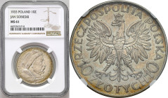 Poland II Republic
POLSKA / POLAND / POLEN / POLOGNE / POLSKO

II RP. 10 zlotych 1933 Sobieski NGC MS61 

Pięknie zachowana moneta z kolorowa pat...