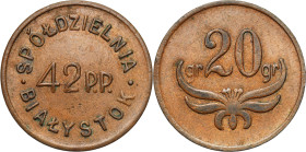 Military cooperative coins
POLSKA / POLAND / POLEN / POLOGNE / POLSKO

Bialystok - 20 groszy of the Cooperative of the 42nd Infantry Regiment 

R...