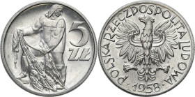 Coins Poland People Republic (PRL)
POLSKA / POLAND / POLEN / POLOGNE / POLSKO

PRL. 5 zlotych 1958 Rybak (szeroka cyfra 8) - RARE 

Odmiana z sze...