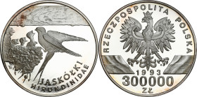 Polish collector coins after 1990
POLSKA / POLAND / POLEN / POLOGNE / POLSKO

III RP. 300.000 zlotych 1993 Jaskółki 

Pięknie zachowany egzemplar...
