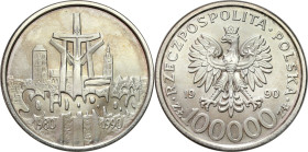 Polish collector coins after 1990
POLSKA / POLAND / POLEN / POLOGNE / POLSKO

III RP. 100 000 zlotych 1990 Solidarność typ B 

Typ B - bez litery...