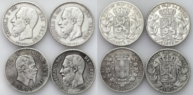Belgium
World coins

France, Belgium. 5 Frankw 1869, 1870, 2 October 1873, set of 4 coins 

Obiegowe egzemplarze.&nbsp;

Details: 99,38 g Ag 
...
