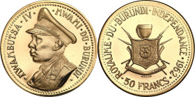 Burundi
World coins

Republika Burundi, Mwambutsa IV Bangiricen (1915 1966) 50 Frankw 1962, Independence Burundi 

Aw: MWAMBUTSA IV MWAMI DU BURU...