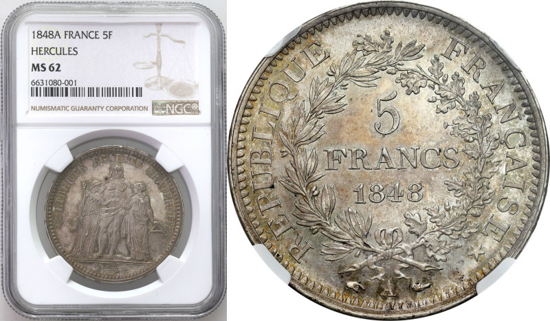 France
World coins

France. 5 Frankw 1848 A, Paris NGC MS62 - Beautiful 

P...