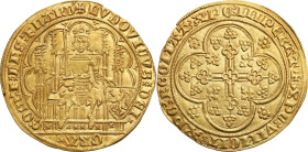 Netherlands
World coins

Netherlands, Flanders, Ludwik von Male 1346-1384. Chaise d or no date - beautiful 

Aw.: Król na tronie na wprost, w oto...