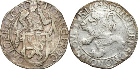 Netherlands
World coins

Netherlands, Geldren. Taler (Thaler) Lewkowy (Leeuwendaalder) 1648 

Przyzwoity stan zachowania.Ciemna patyna. Rysy w po...