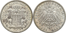 Germany
Germany / Deutschland / German / Deutsch / German coins / Reichsmark

Germany. 3 Marks 1910 J, Hamburg 

Patyna.AKS 46; Jaeger 64

Deta...